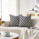2 x Black Throw Pillow Covers Black and White Pillow Covers 18x18 for Couch Modern Farmhouse Block Print Cushion Cases Grey Boho Home Decor for Sofa Chair Bedroom Living Room Gray