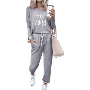 PRETTYGARDEN Women Fall 2 Piece Lounge Outfit Long Sleeve Tops High Waisted Jogger Pants Set Spring Travel Clothes Tracksuit (Large, Patterned-grey)