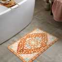 Uphome Boho Tribal Bathroom Rugs Orange Cute Floral Bath Mat Non-Slip Machine Washable Small Rug Soft Oriental Bath Mats for Bathroom Decor for Sink Shower Doormat Tub, 18x25 inch