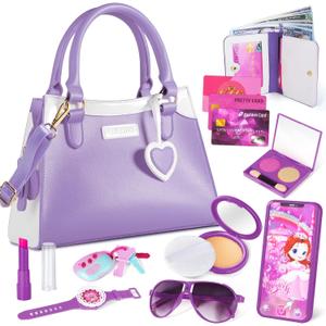 Shemira Play Purse for Little Girls, Princess Pretend Toys for Girls 3 4 5 6 7 8 Years Old, Christmas & Birthday Gift , Toddler Purse with Accessories, Kids Toy Purse, Purple