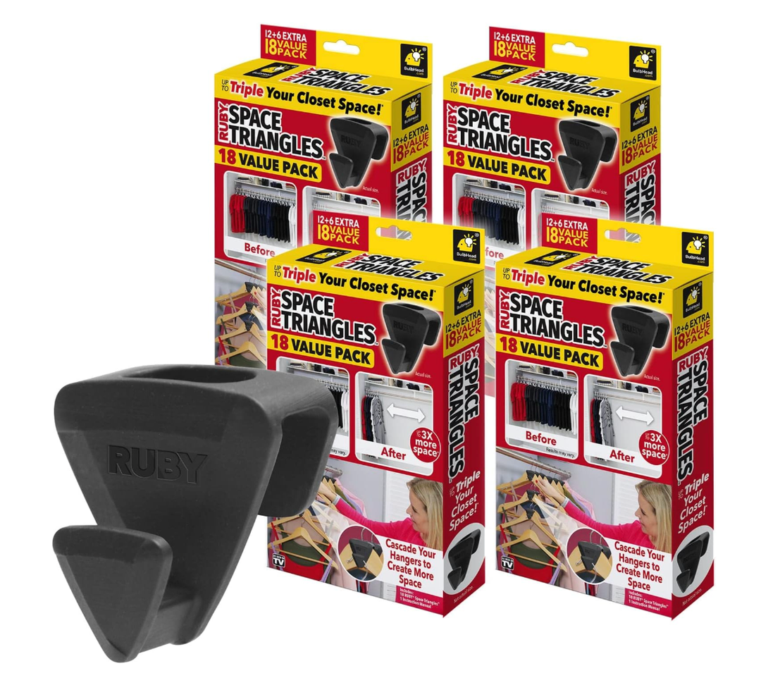 New Ruby Space Triangles, 4 Pack, AS-SEEN-ON-TV Ultra- Premium Hanger Hooks Triple Closet Space 72 PC Value Pack, Black