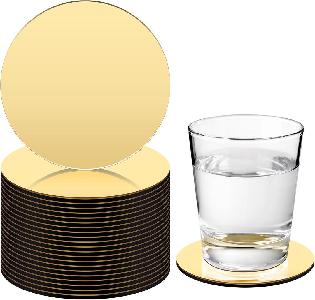 Maxcheck 24 Pcs Gold Silver Stainless Steel Coasters Bulk 4 Inches Metal Mirror Round Modern Coasters for Wedding Drinks Coffee Table Glass Mug Cup Teacup Party Supplies (Gold)