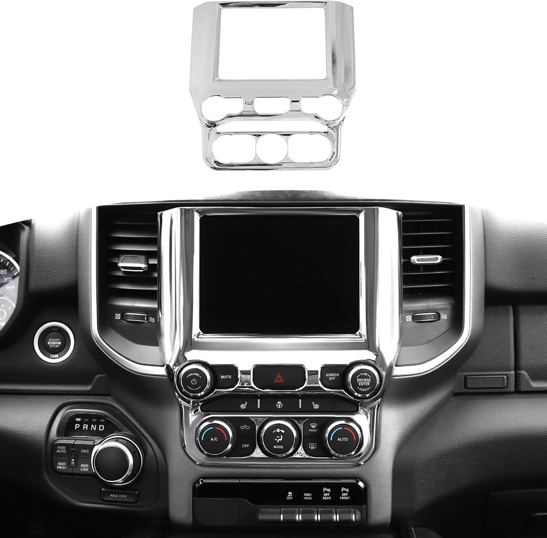 RT-TCZ for RAM Navigation Panel Dash Air Conditioning Vents Trim Cover for Dodge RAM 2018 Up Chrome Interior Accessories (Silver)