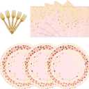 2 x Gold Dot Paper Plates and Napkins Party Supplies,Serves 25 Guests Plates and Napkins,Disposable Paper Tableware Set for Birthday Wedding Bridal Shower Baby Shower Decorations (Pink Gold)