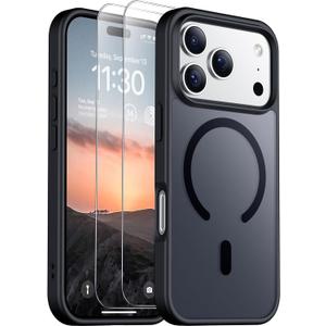 SPIDERCASE for iPhone 17 Pro Max Case, Magnetic Translucent Matte Case with 2PCS Tempered Glass Screen Protector Slim Phone Case for iPhone 17 Pro Max 6.9'', Black