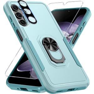 Janmitta Compatible with Samsung Galaxy A16 5G Case with Screen Protector+Camera Lens Protector,Heavy Duty Full Body Phone Cover Built in Ring Holder Kickstand,2025 Mint Green
