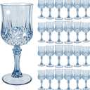 24 Pcs Blue Plastic Wine Glasses, Plastic Goblets for Parties, Vintage Wine Glasses Bulk, Reusable Drinking Glass, Drinkware Cups for Wedding Party Reception Event Supplies