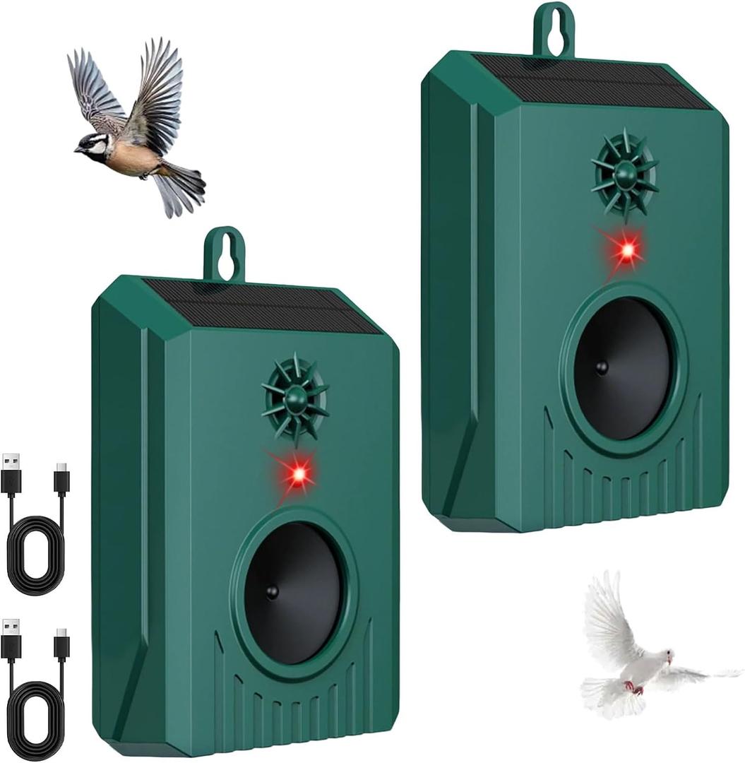 2026 Upgraded Solar Ultrasonic Bird Repellent Devices Bird Repeller Outdoor Bird Deterrents for Outside IP65 Pigeon Repellent Woodpecker Goose Deterrent for Patio Rooftops Porch Balconies(2)