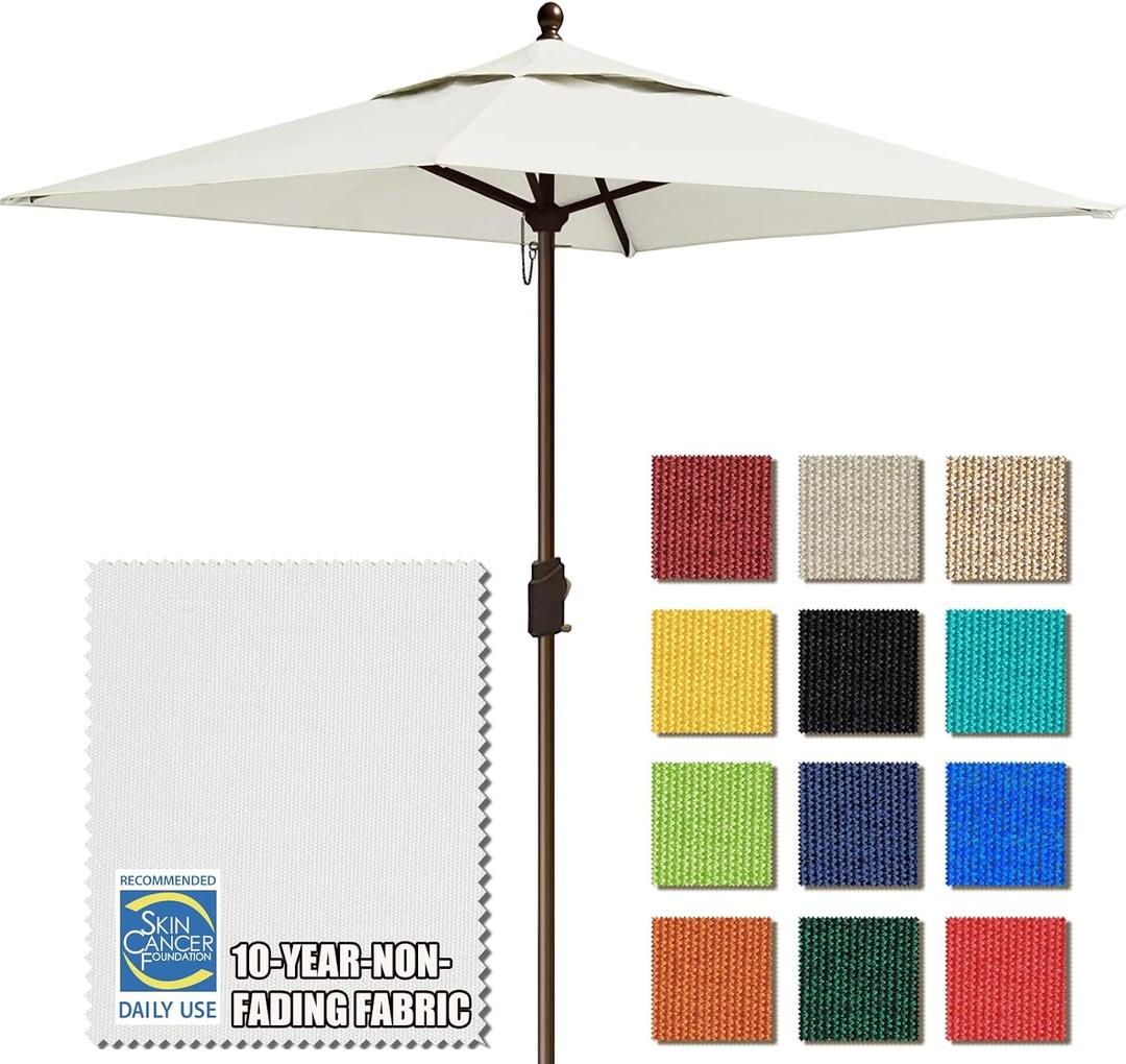 EliteShade USA 10-Year-Non-Fading 6x6Ft Square Market Patio Umbrella, UPF 50+ UV Protection Performance Sun Umbrella, Heavy Duty Commercial Grade Outdoor Table Umbrella with Crank, Windproof Vented Top for Garden, Pool, Deck and Outdoor Playsets, White