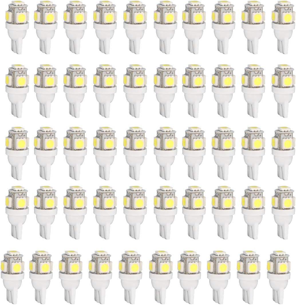 50x Super White T10 5050 5-SMD LED Interior Light bulbs W5W 192 194 158 168 2825