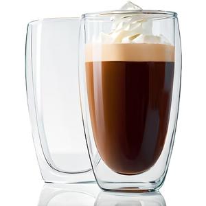 Espresso Cups Set of 2, Double Walled Glass Coffee Mug, High-Heat Borosilicate Glass, 15 Ounces, Clear