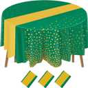 Newwiee 3 Pcs 84 Inch Polka Dot Round Disposable Tablecloths Plastic Table Cover Plastic Table Cloth with Runner Printed for 2025 Graduation Birthday Party Wedding Prom (Green,Gold)