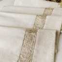 Cotton Linen Kitchen Valance Curtains with Shimmering Gold Embroidered Strip Modern Elegant 16 inches Neutral Farmhouse Short Valance for Window Treatment