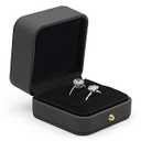 MYEBIUAI Ring Box Wedding Engagement Box Dark Gray, Square Leather Velvet Jewelry Ring Bearer Box, Premium Gorgeous Vintage Double Slots Ring Box for Proposal, Ceremony, Anniversary, Gift