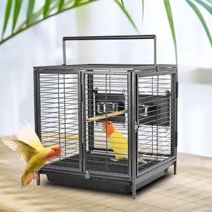 ZWanPing Portable Bird Travel Carrier Cage Black 19 Inch with Handle Wooden Perch, Parrot Travel cage Medium Birds for Cockatiels, Conures