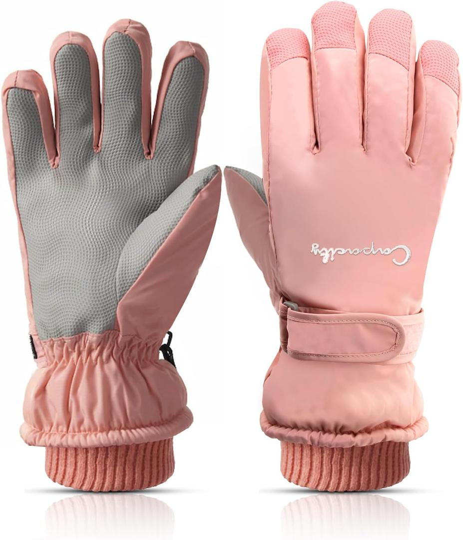 Winter Women Ski Gloves, Waterproof Touch Screen Snow Gloves, Warm Windproof Snowboard for Skiing Hiking Cycling (Pink)