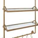 Kate and Laurel Marit Modern Industrial Wall Shelf with Metal Pipe Supports and Glass Shelves, Gold, 26x31