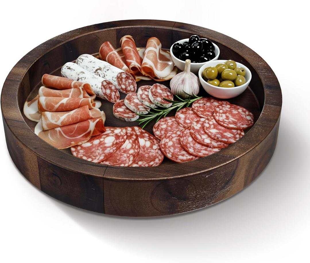 13" Acacia Lazy Susan Turntable for Table - Wooden Charcuterie Boards Cheese Board - Extra Large Lazy Susan Organizer - Kitchen Turntable for Cabinet, Pantry (13 Inch, Walnut)