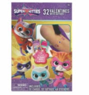 Disney Jr Super Kitties Valentine Cards with Tattoos, 32 ct 
 2 Pack