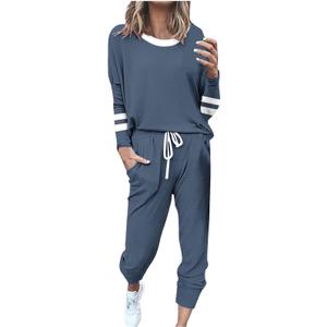 Womens 2 Piece Outfits Casual Color Block Lounge Set Crewneck Long Sleeve Tops and Pants Tracksuit for Airport Travel
,XL