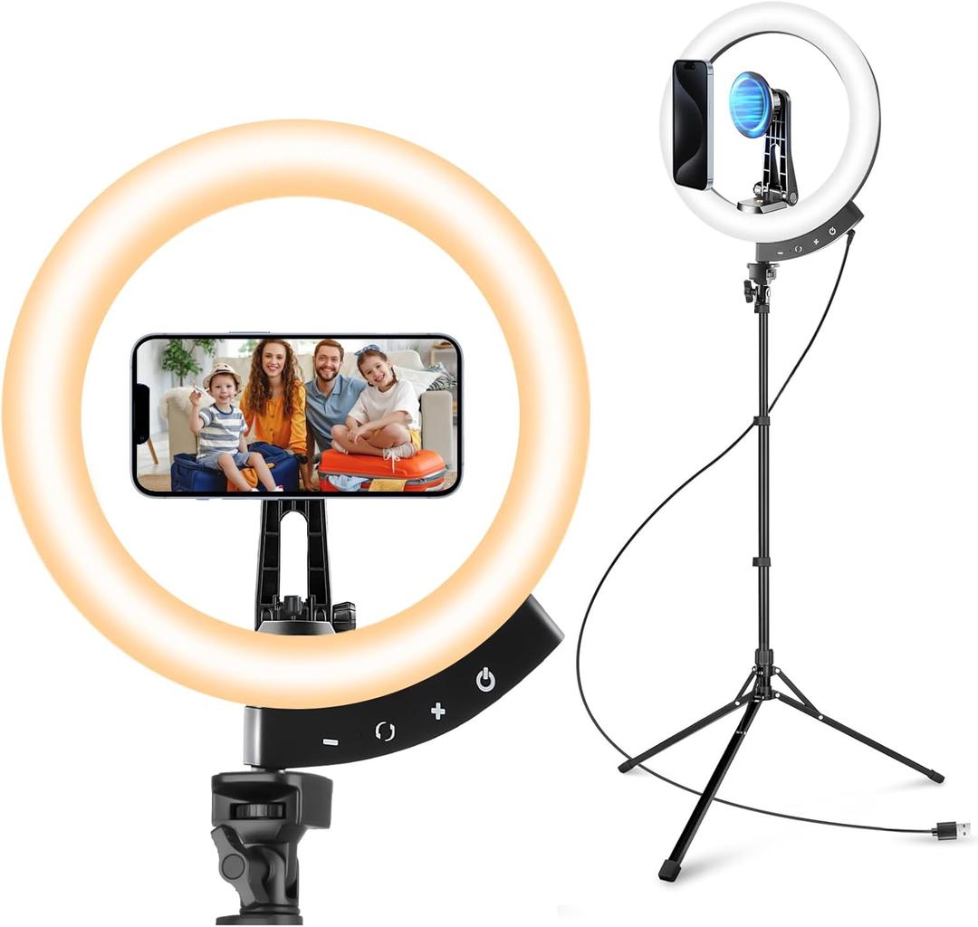 Aureday 12'' Ring Light with 62'' Tripod Stand and Magnetic Phone Holder, LED Ringlight with Selfie Wireless Remote, Circle Lighting for Video Recording, Makeup, TikTok, Photography (BLACK)