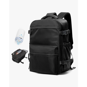 Vacuum Travel Backpack with Pump Women Personal Item Carry on Vacpack Backpacks Flight Approved 18x14x8 inches Men Laptop Waterproof Work Compression bags Casual Daypack Black Vacuum seal backpack