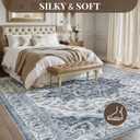 UKISS Washable Rugs 8'x10' Area Rugs for Living Room ，Ultra Soft Faux Silky Rug for Bedroom, Vintage Large Area Rug，Non Slip&Non-Shedding Low Pile Large Carpets for Home Office Decor Blue