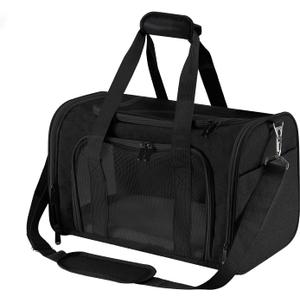Travel in Style: Portable Pet Carrier for Small Pets up to 15 Lbs- Airline Approved, Collapsible & Comfortable cat/Puppy Soft Sided Bag (Black)