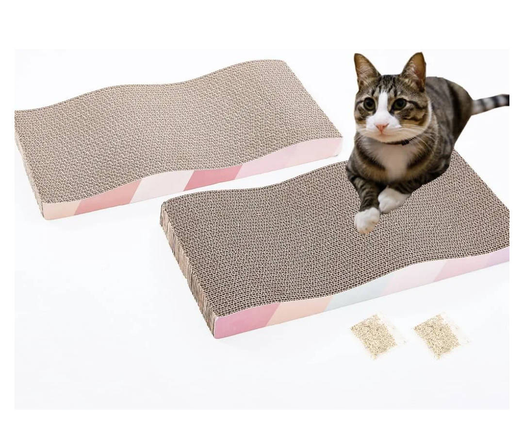 Cat Scratching Board cat Scratcher Cat Scratch Pad Cardboard cat scratchers for Indoor Cats Reversible Large Wide Corrugated with Catnip(2pcs)