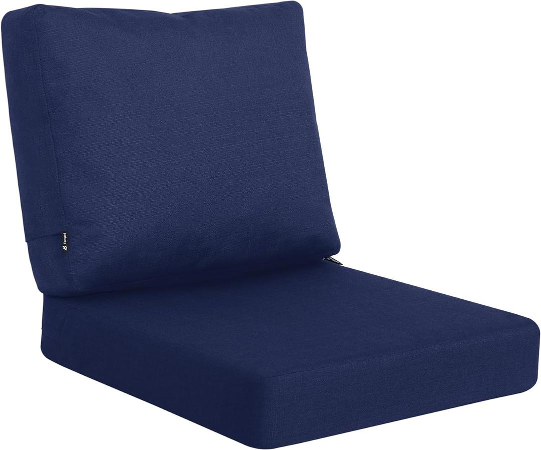 Favoyard Deep Seat Patio Cushions 24  24 inch Rainproof & Fadeness Furniture Cushion Set for Outdoor Chair Couch with Polyester-linen Fabric & Removable Cover, Hidden Zipper and Adjustment Staps (Seat 24x24In + Back 24x20In, Blue)