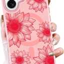 OOK Pink Case Design for iPhone 17 Case, Compatible with MagSafe, Cute Sunflower Floral Blooms Design Frosted Shockproof for Women Girls Magnetic Phone Cover - Pink Flower