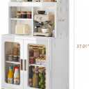 VECELO Foldable Plastic Sideboard Cabinet with Adjustable Shelves, Waterproof Buffet Cabinet with Doors for Kitchen, Dining Room & Small Spaces, White, 20.87 x 37.01 x 14.02 inches