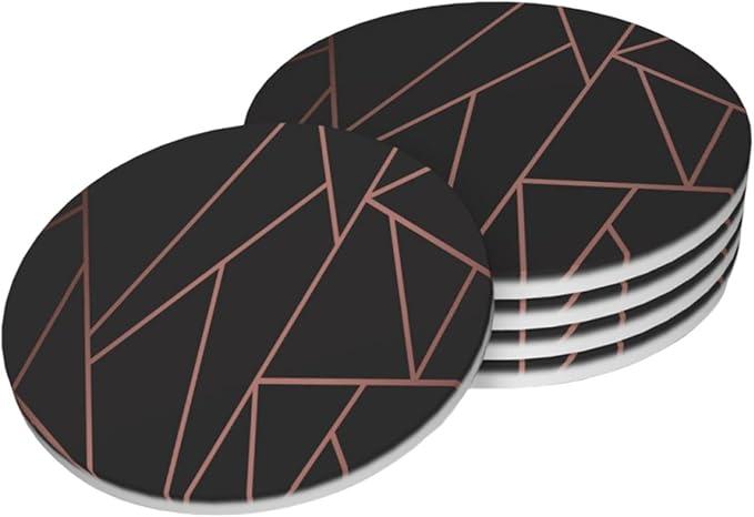 Rose Gold Geometry Coasters Set of 4, Ceramic Drink Coasters Cup Mat for Coffee Bar Home Table Kitchen Decor