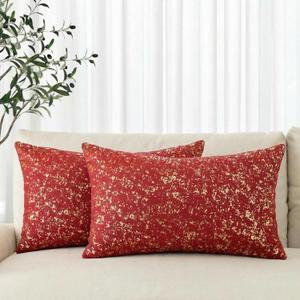 AVOIN colorlife Gold Foil Velvet Throw Pillow Covers 12 x 20 Inch, Red Luxury Accent Cushion Case Glitter Decoration for Home Sofa Couch Set of 2
