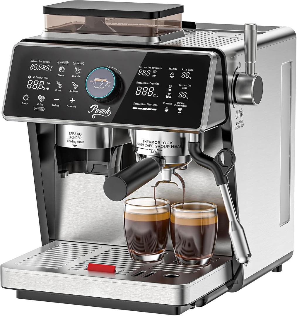 Dual Boiler Semi-Automatic Espresso Machine with Built-in Grinder, 58mm Portafilter, TFT Display & Milk Frother Steam Wand  Professional Coffee Maker for Home Barista