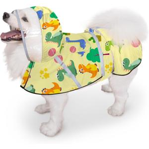 Dog Raincoat, Adjustable Rain Jacket with Hooded Double Layer for Large Medium Small Dogs Puppies, Lightweight Waterproof Rain Coat Poncho with Reflective Stripe Dinosaurs Yellow,M