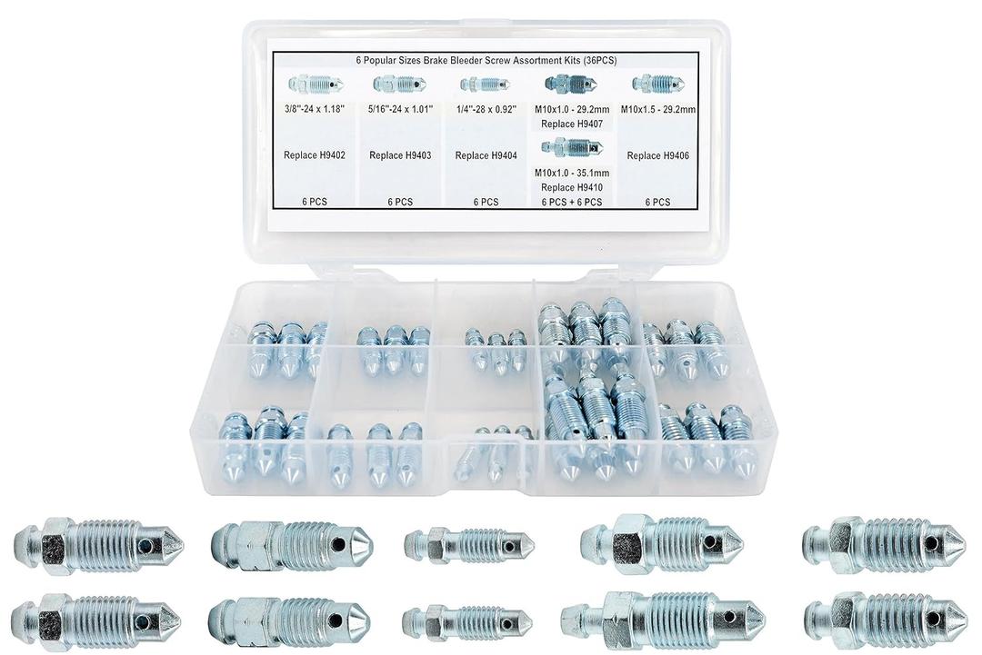 36 PCS Bleeder Valve,Brake Bleeder Screw Assortment Kit Replace H9402-6, H9403-6, H9404-6, H9406-6, H9407-6, H9410-6