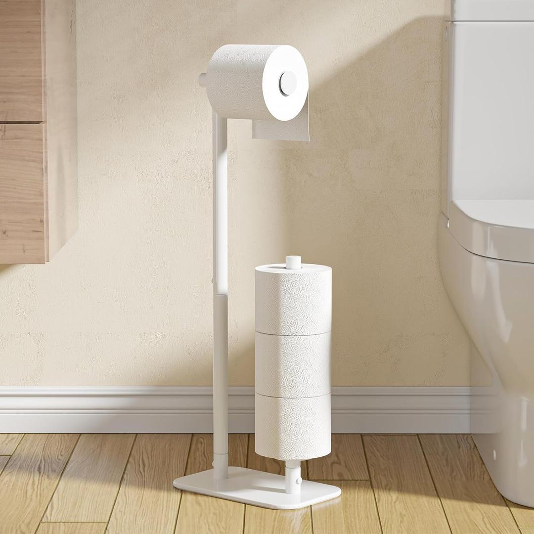 Kitsure Toilet Paper Holder Free Standing - Large Capacity Toilet Paper Holder for 4 Rolls, Rustproof Toilet Paper Stand with Non-Slip Stable Base, White, Medium (Medium - 1 Pack)