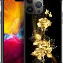 DJSOK Compatible with iPhone 15 Plus CaseDesign Pattern Back Bumper Anti Scratch Reinforced Corners Soft TPU Caver,Cases for Men Women-Golden Butterfly Rose Flower