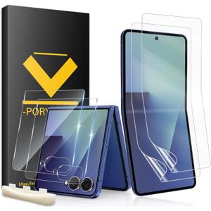 2+2 Pack For Samsung Galaxy Z Flip 7 Screen Protector[4.1 Inch] Tempered Glass Outer+[6.9 Inch] Flexible Soft Film Inner, Anti-Bubble, HD Clear Anti Scratch with Z Flip 7 Screen Protector