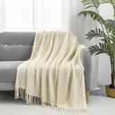 CREVENT Farmhouse Boho Knitted Throw Blanket for Couch Sofa Chair Bed Home Decoration, Soft Warm Cozy Light Weight for Spring Summer Fall (50''X60'' Beige)