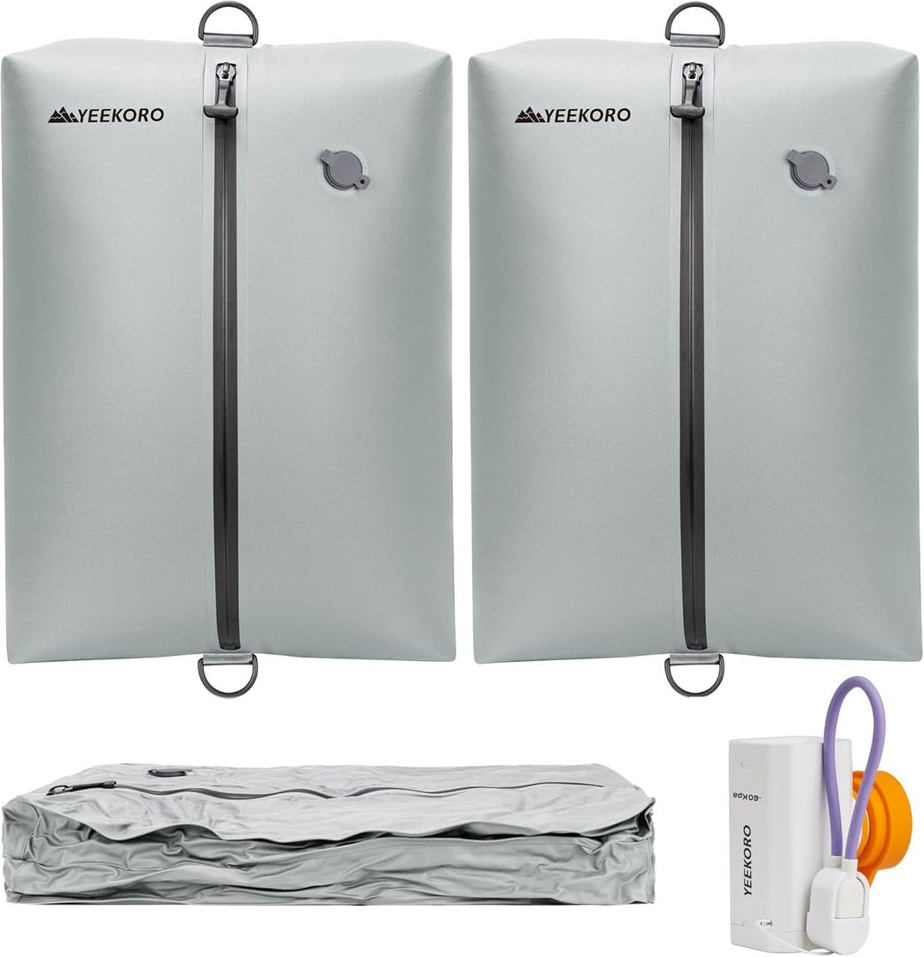 Vacuum Bag for Travel, Professional IPX8 Waterproof Reusable Vacuum Compression Bags for Travel Suitcases, Durable Space Saver Bag(2 PACK,With Pump) (Grey)