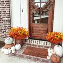 12 Bundles Artificial Fall Flowers for Outdoors Faux Plants Fake Mums Silk Flower for Outside Home Planter Window Porch Patio Front Door Decoration (Orange Yellow)