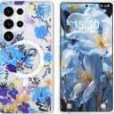 AIGOMARA Magnetic for Samsung Galaxy S25 Ultra Case [Compatible with MagSafe] Clear Floral Flower Pattern Design, Slim Anti-Yellowing Shockproof Phone Cover for Women Girls, Blue