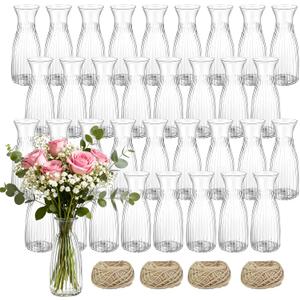 35 Pcs Plastic Bud Vases Bulk 2.36 x 6.69 Inch Shatterproof Plastic Vase Clear Small Flowers Container for Dinners Living Room Wedding Party Hotel Restaurant