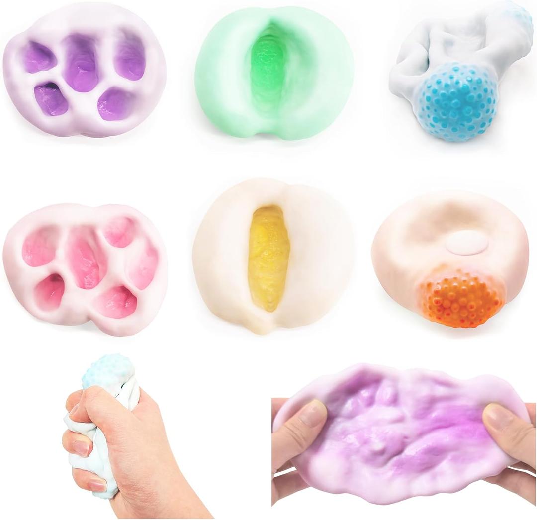 6 Pack Stress Balls, 3 Textures Crunchy Sand Squishy Balls ASMR Toys with Air Pumps Smoothie Balls for Stress Relief, Squeeze Fidget Toys for Party Favors Employee Gifts