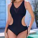 Women's Strappy Cutout One Piece Swimsuit Mesh Monokini Bathing Suit (Black, M)