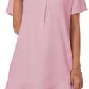 OPOIPIN Women's Collared V Neck Stripe Short Sleeve Button UP Ruffle Hem Shirt Tunic Mini Dress (Pink)