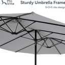 PHI VILLA 15ft Large Patio Umbrellas with Base, Outdoor Double-Sided Rectangle Market Umbrella for Pool Lawn Garden, Light Gray