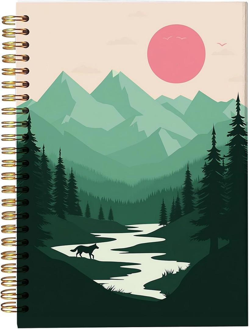 Boho Minimalist Mountain Notebook, Boho Gifts for Women, Nature Journal with Lined Pages, Aesthetic Forest Gift for Writers & Hikers, 5.5x8.3 Inch 270